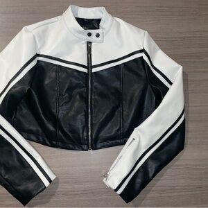AKIRA Black and White Leather Motorcycle Jacket